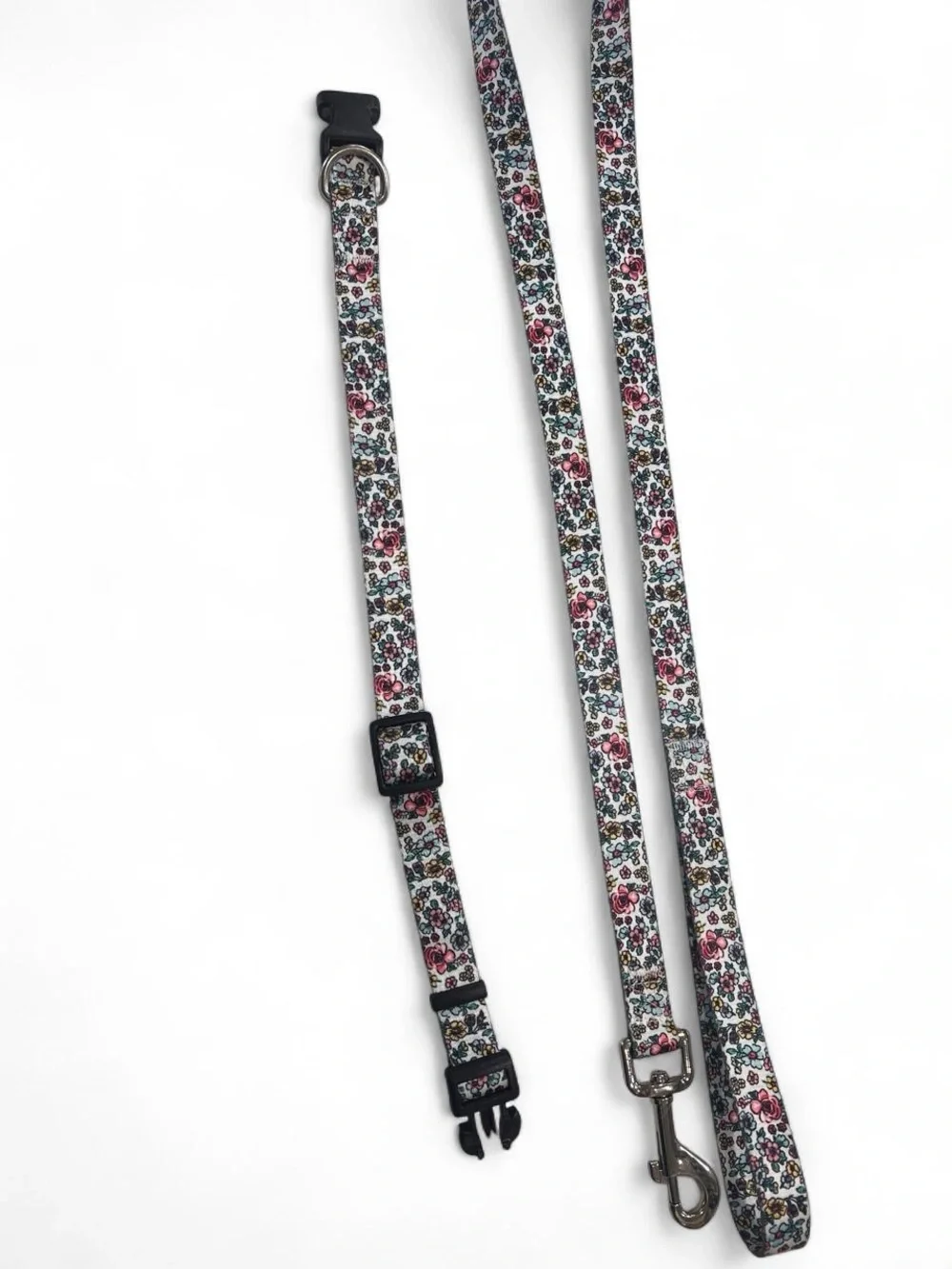 Floral Printed Dog Collar and Leash Set - Pink/Green